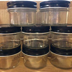 NIB Home Goods Party Favors Honey Jam Jelly Lot of 7 Round Mini Glass Jars 4 Oz
